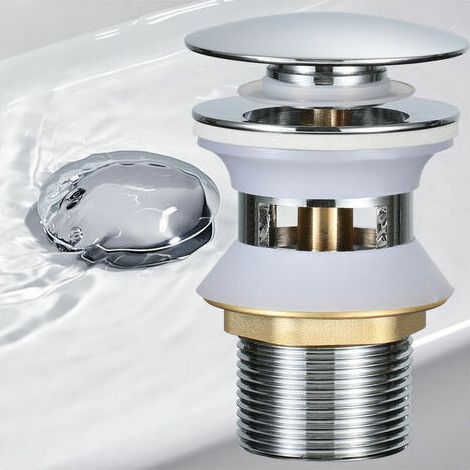 Fregadero automático emergente con rebosadero y tapón de desagüe de apertura por presión para lavabos de cobre/cromo. (1/5)