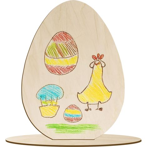 Uovo grande in legno su un supporto in compensato da 20 cm, ideale per dipingere e decorare. (1/3)