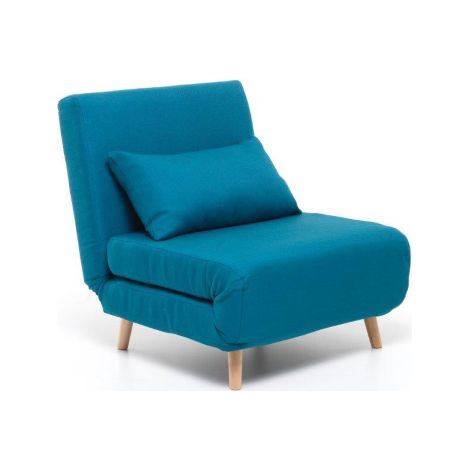 Poltrona Pronto Letto Singolo in Legno Tessuto Turchese Relax Sofa Chaise Longue