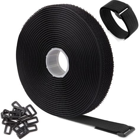 CCYKXA 5m Black Adjustable Reusable Cable Ties/Straps with 25 Loops and Hook Fastener for Cable Management (5m x 2cm, Black)