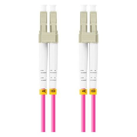 Cable de conexión de fibra óptica dúplex Lanberg MM LC/UPC-LC/UPC de 3,0 mm OM4 50/125 lszh de 0,5 m, color morado (1/2)