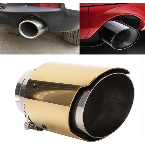 Edelstahl-Auspuffendrohr, 63 mm/2,5 Zoll Einlass, 89 mm/3,5 Zoll Auslass, goldene Universal-Auspuffendkappe (1/5)