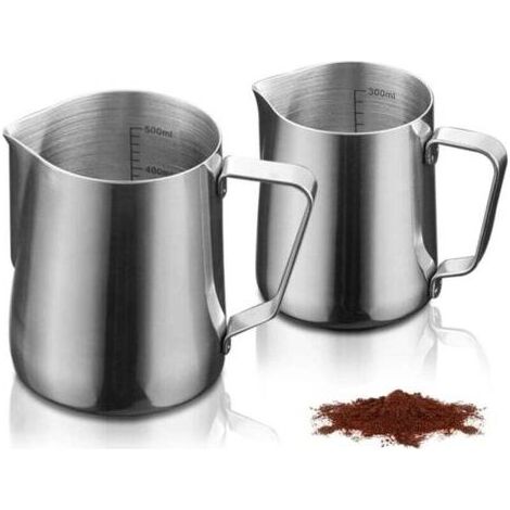 Pot à lait, pot à mousser en acier inoxydable de 350 ml + 600 ml, mousseur à lait pour crème à café (1/2)