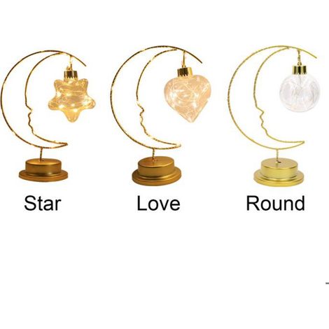 Lampe De Table - Forme De Lune - En Fer Et Verre - Veilleuse De Chevet Pour Chambre À Coucher - 1 Pièce (1/5)