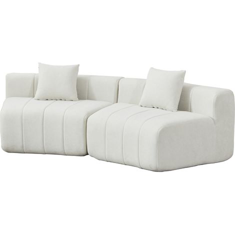 Modulo divano curvo in ciniglia beige con 2 cuscini, componibile e senza montaggio (1/5)