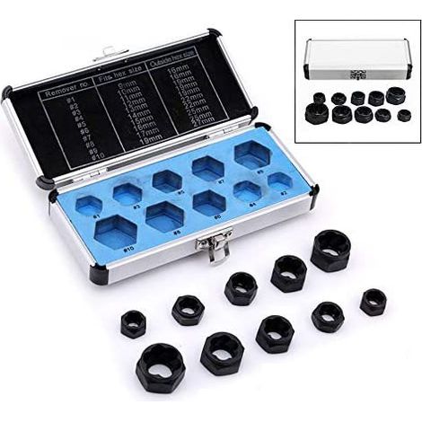 Lot de 10 douilles 9-19 mm, écrou de boulon endommagé, extracteur de vis, extracteur de démontage (1/5)