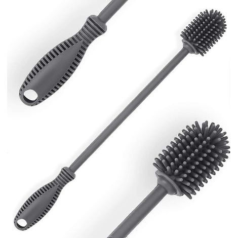 Brosse de nettoyage en silicone pour biberons avec long manche (31 cm), sans BPA, idéale pour les biberons, les bouteilles isothermes, les gourdes, les vases et la verrerie. Parfaite pour les petits o (1/5)