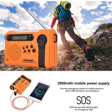 HanRongDa Radio d'urgence extérieure Portable AM FM SW manivelle à énergie solaire avec lampe de poche LED batterie 2000 mAh alarme SOS (1/5)
