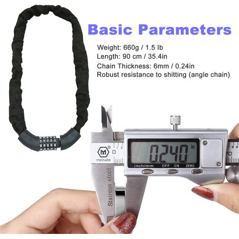 Randaco Candado de Bicicleta, Candado de Bicicleta, para Bicicleta Scooter Motocicletas Portón de Bicicleta con 5 Dígitos Código Inteligente Cable Antirrobo 90cm (1/4)