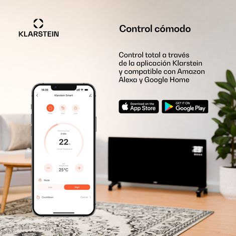Klarstein Wonderwall Smart Bornholm Calefactor por infrarrojos  800 W  Control inteligente  Montaje en pared  Pantalla led