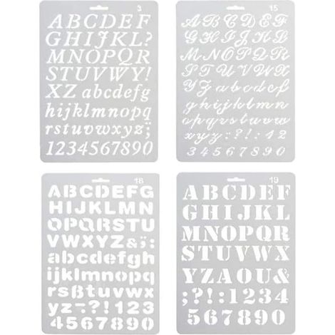 4 pochoirs lettres et chiffres, 4 polices, alphabet majuscule/minuscule, pour scrapbooking, carnets, journaux intimes (1/5)