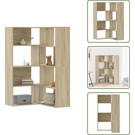 Vidaxl – Bibliothèque d'angle 4 niveaux chêne sonoma bois d'ingénierie – Dimensions 85x85x140 cm – Capacité 20 kg par étagère – Assemblage horizontal ou angle