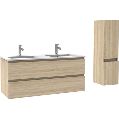 Ocean Ensemble meubles Salle De Bain 120cm double vasque Chêne Wotan meuble avec colonne ceramique