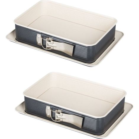 Ensemble de 2 Moules à charnière rectangulaire 28 x 18 cm crème noir Zenker Smart Pastry (1/5)