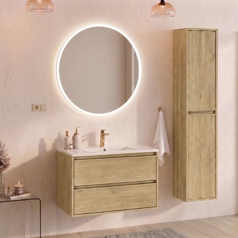 Conjunto mueble lavabo individual empotrado 80 cm y columna Edmé Bois (1/4)