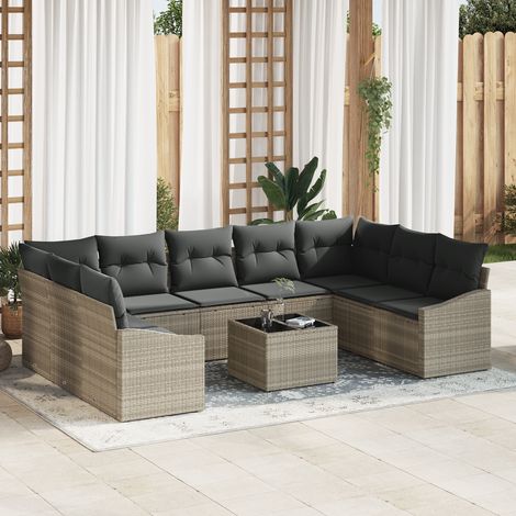 Garden Sofa Set 10 pcs Light grey Poly rattan vidaXL (1/5)