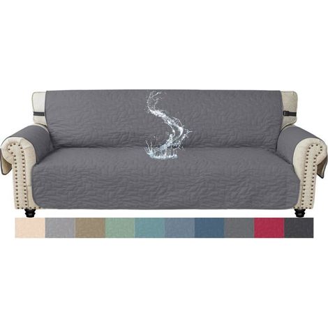 1 Housse Canapé 4 Places, Imperméable, Antidérapante, Lavable, Polyester, Gris Clair, Salon