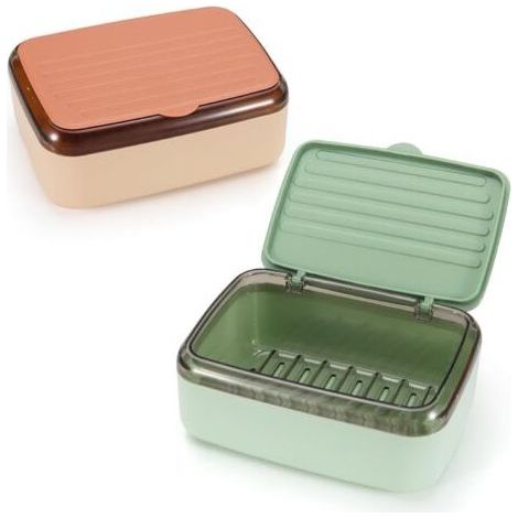 2 Soap Dish with Drainage Trays and Lids, 2 Tier Removable Soap Container, Shower, Sink, Large Waterproof Soap Dish Pink and Green (1/5)