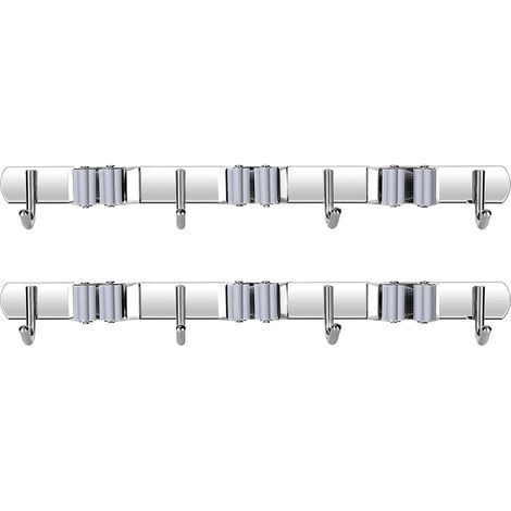 Edelstahl-Mopphalter mit 3 Clips und 4 Haken, Grau, 2er-Pack für die Küche (1/5)