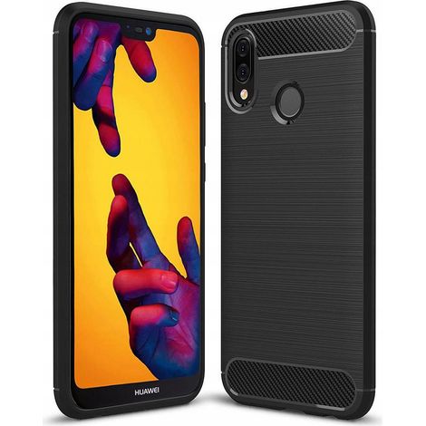 Étui pour HUAWEI P20 LITE CARBON Noir Mat Silicone Fin Arrière + Verre (1/5)