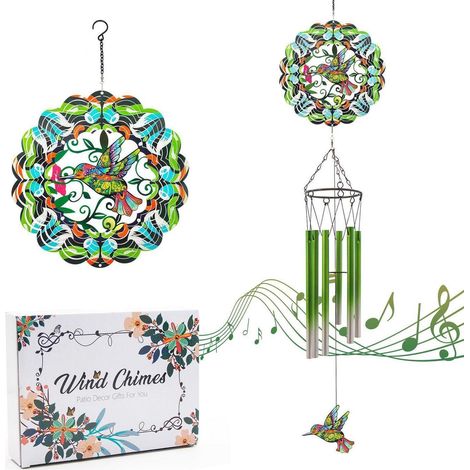 Windspiel Kolibri mit Klangröhren, wetterfest, Garten Deko, Geschenk