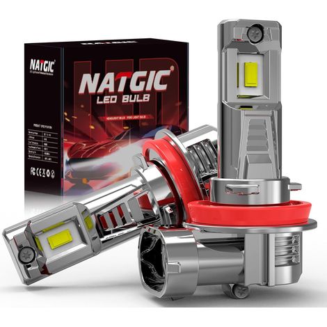 H11 LED Bulbs, 1:1 Size Design 6000K White Light 80W, H8/H9 LED Headlight Bulb, Plug And Play, Fog Lights 16000LM 300% Ultra Bright, Pack of 2, No Fan (1/5)