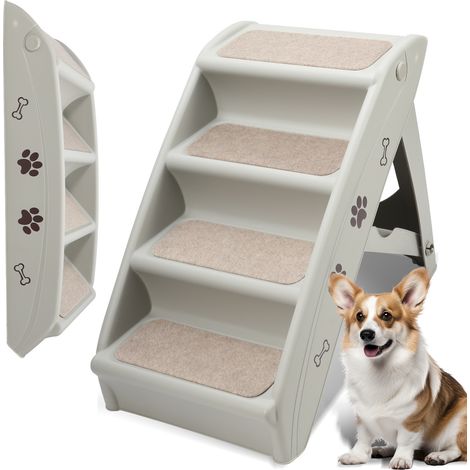Jiubiaz Escalier pour chien à 4 marches Rampe pour chiens et chats jusqu'à 75 kg max. Escalier pliable pour animaux Escalier pour animaux pour voiture et intérieur
