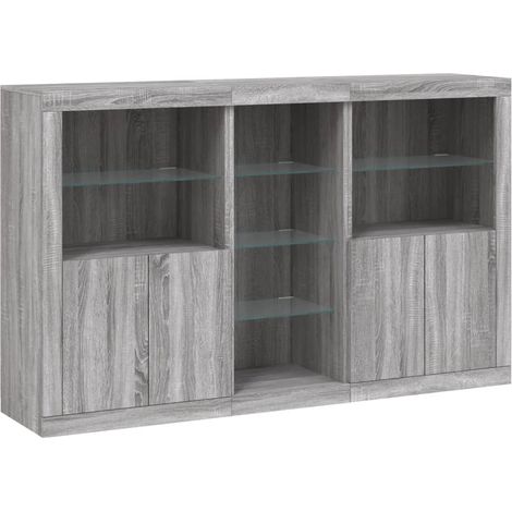 Credenza buffet cassettiera mobile contenitore organizer cucina soggiorno soggiorno con luci a LED sonoma 162 x 37 x 100 cm grigio 020030055