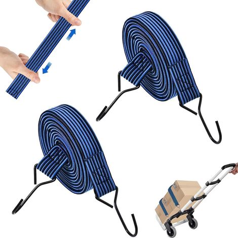 Lot de 2 tendeurs en caoutchouc avec crochets, tendeurs plats de 1 m de long, tendeurs en caoutchouc pour diable, porte-bagages, vélo, moto, camping (1/5)