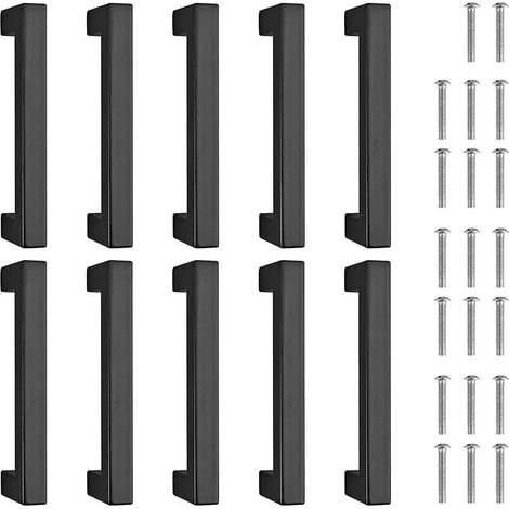 Poignée Meuble - Poignée Armoire - Poignée Tiroir - Aluminium Noir Mat - Fixation Vis - 10 Pièces (1/5)