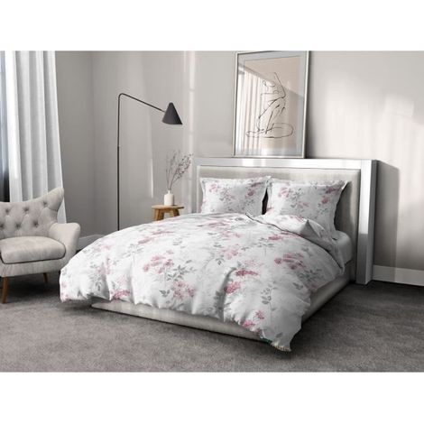 Bettwäsche-Set 220x240 cm HOME LINGE PASSION POMPADOUR: Bettbezug + 2 Kissenbezüge - 100% Baumwolle 57 Fäden -
