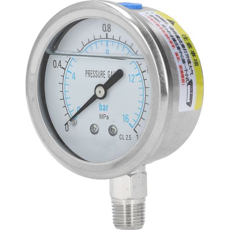 Vakuummanometer aus Edelstahl, Metallgehäuse, 1/4 NPT-Bodenanschluss, 0-1,6 MPa, industrielles Druckmessgerät. (1/5)