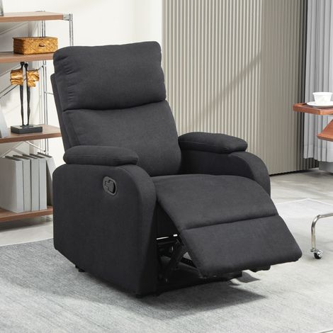 Poltrona Relax Reclinabile Manuale 60°, Poltrona con Poggiapiedi, Poltroncina Reclinabile con Schienale Imbottitura Spessa in Tessuto per Camera da Letto, Salotto e Soggiorno, Nero (1/5)