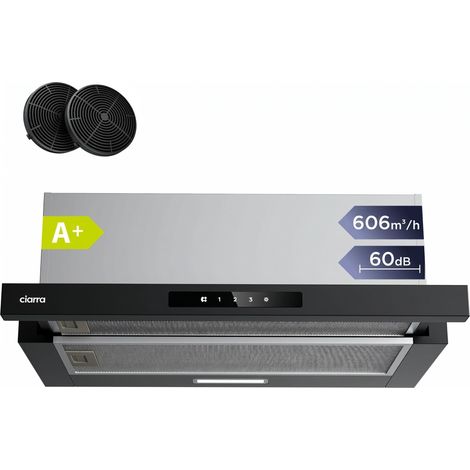Ciarra – Hotte tiroir 60cm 580m³/h – Commande tactile – Évacuation ou recyclage – Classe A+ – Niveau sonore 62dB – CD6909AB (1/5)