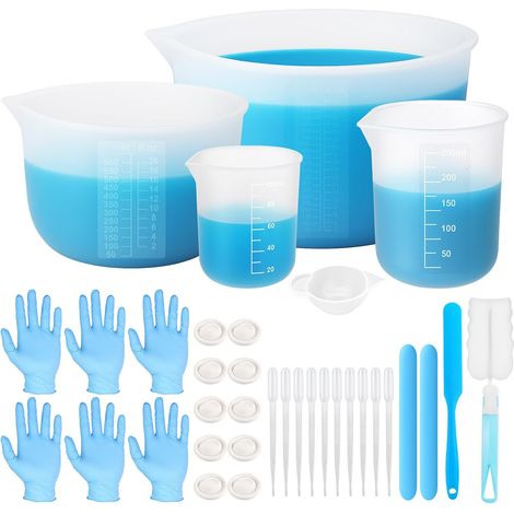 Set de 35 pièces Verre Doseur en Silicone, avec 2 Échelles Claires 1000/600/250/100ml pour Verre Mesureur en Coulage, Resine Epoxy, Moules, DIY (1/5)