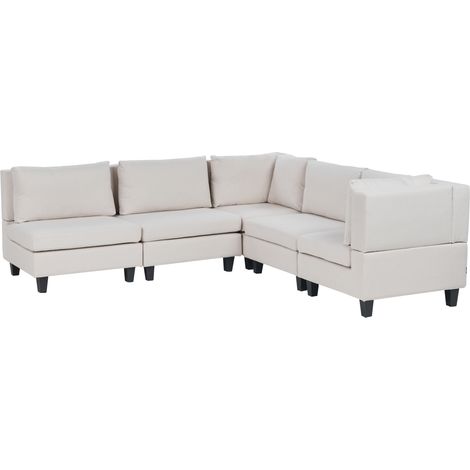 Sofá modular moderno 5 plazas tapizado tela patas negras respaldo acolchado izquierdo beige claro Unstad