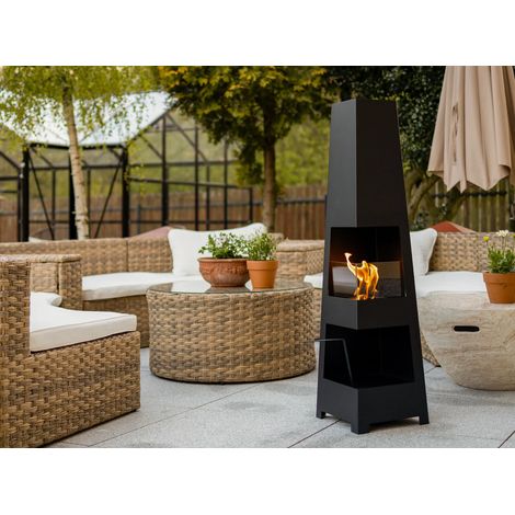 Bioethanol Standkamin Pyramid Garden mit Sicherheitsglas, Edelstahlbrenner 0,7 l, Schwarz matt (1/5)