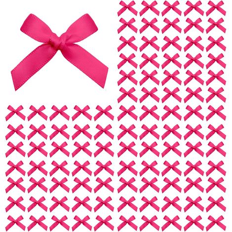 100 mini nœuds en ruban de satin pour couture, appliqués floraux, scrapbooking, loisirs créatifs et décoration de cadeaux de Noël, 4,5 x 4 cm - Rose vif
