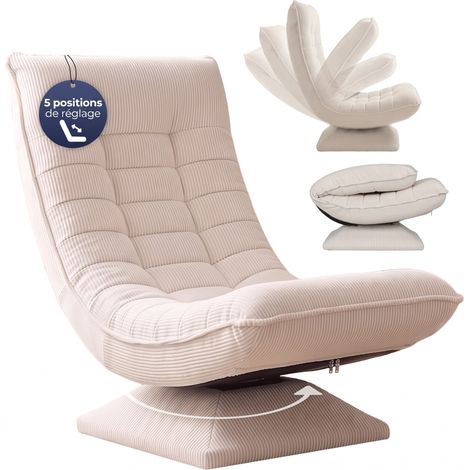 CASARIA® Fauteuil de relaxation rembourré pivotable à 360° capacité de charge de 150kg siège de gaming 58x57x84/87cm Cord creme (de)