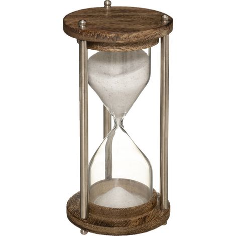 Atmosphera – Sablier décoratif en bois de manguier H 15 cm – Verre et métal – Sable naturel – Design vintage pour intérieur
