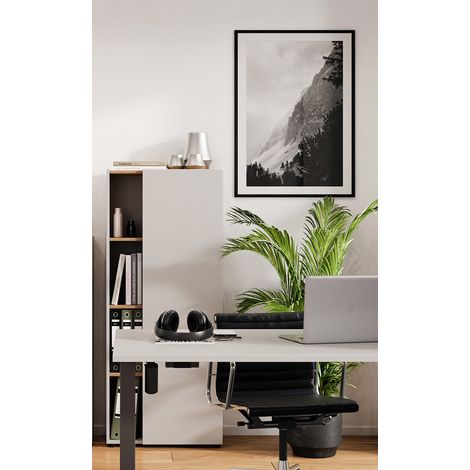 Armoire de bureau moderne H 145 cm cachemire/chêne Azaro