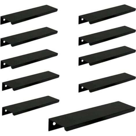 (10 pièces, noir) Poignée de porte longue invisible pour armoire, 150 mm de long, poignée de bord noire sans perforation (1/4)