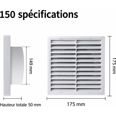 Grille d'aération extérieure ronde à persiennes blanc 6 pouces 150 chapeau d'évacuation mural pour VMC et sèche-linge 17,5 × 17,5 × 5 cm – Livraison gratuite