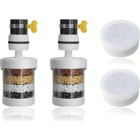 2 Pièces Filtre Eau Robinet Filtre De Robinet 360° 6 Couches Filtrantes, Avec 20 Morceaux De Coton Filtrant, Pour La Maison, La Cuisine, L'Évier, La Salle De Bain (1/5)