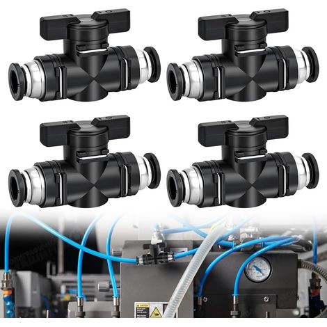 4 Pièces Connecteur Pneumatique, Vanne Manuelle 8mm, Raccord Sphérique Noir Pour Circuit Industriel (1/5)