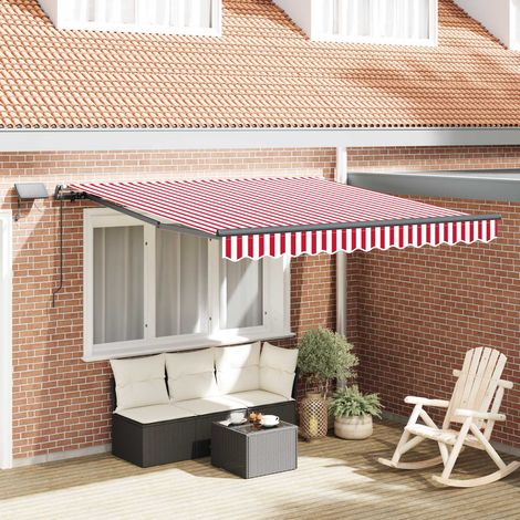 Toldo retráctil Rojo y 350 x 250 cm Tela y Aluminio
