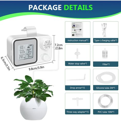Sistema di irrigazione automatico, kit di irrigazione a goccia automatica, display LED e alimentazione USB, sistema di irrigazione per interni per piante in vaso, timer per l'acqua programmabile (1/4)