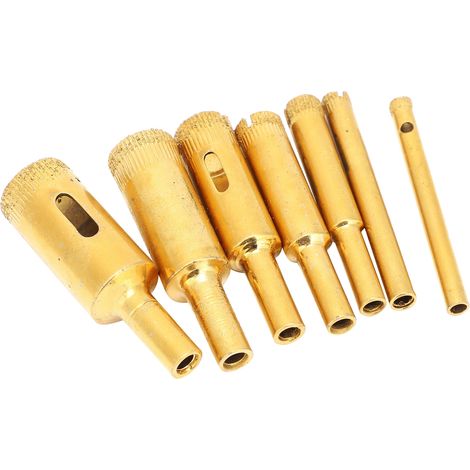Lot de 7 trépans scie-cloche pour verre, marbre, carrelage, ouvre-trous, outillage bois, revêtement titane. (1/5)