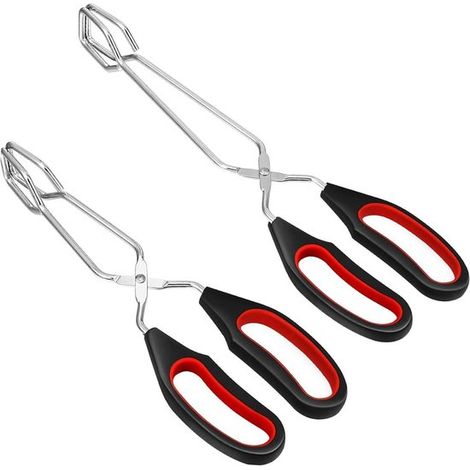 pièces - pinces ciseaux - pinces de Cuisine - pinces à barbecue - pour griller, cuisiner, cuire et plus encore - 28 cm, 33 cm - noir, rouge - métal (1/5)