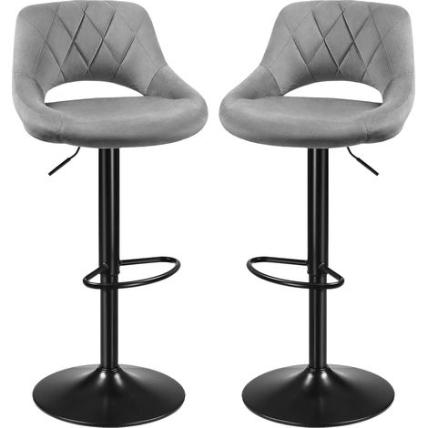 Lot de 2 Tabouret de Bar en Velours hauteur réglable chaise de cuisine pivotante avec dossier et repose-pieds gris clair (1/5)